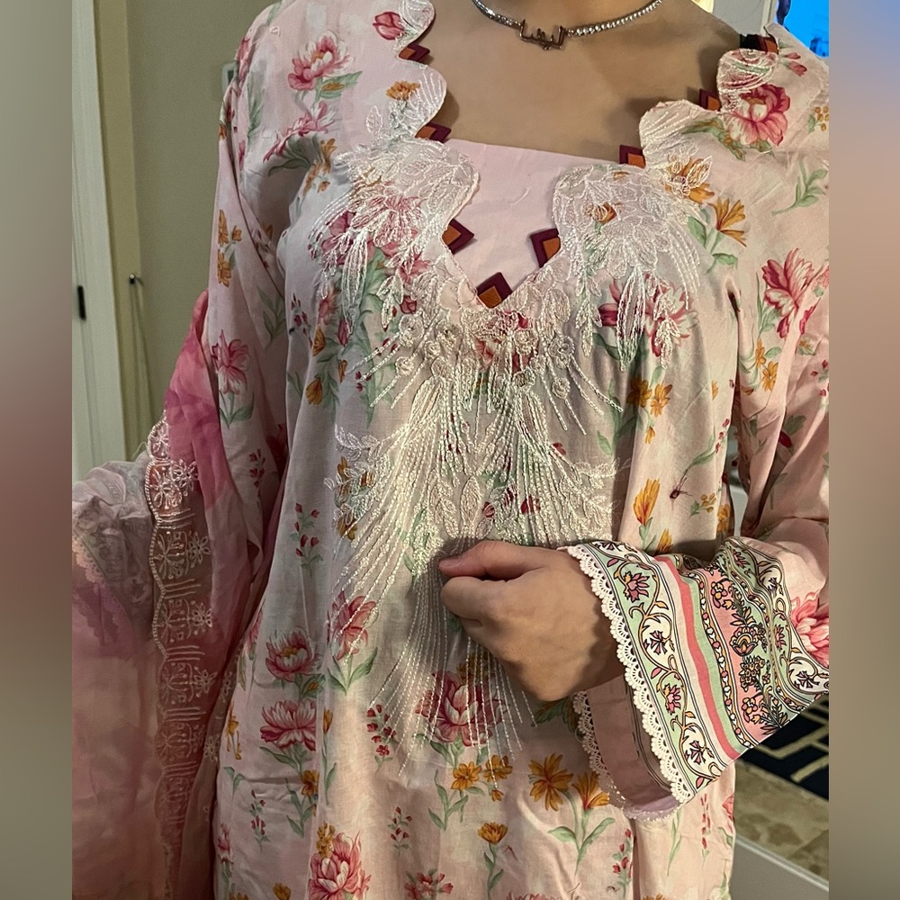 Floral Embroidered Pink Dress
